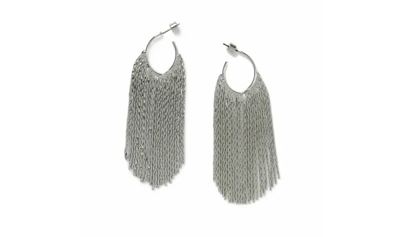 Freedom Silver-tone Hoop Tassel Drop Earrings