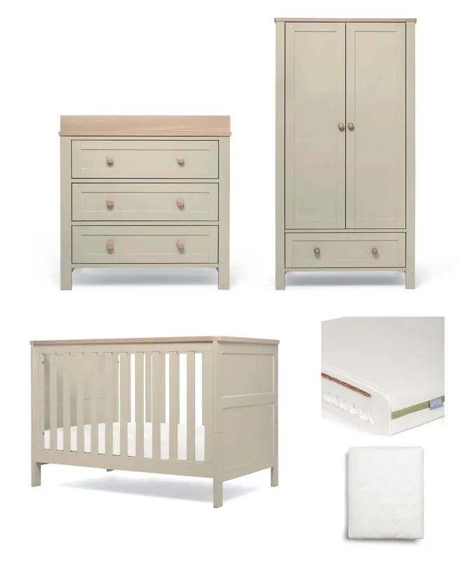Mamas & Papas Wedmore Small Cotbed Range With Premium Dual Core Mattress (5 Piece) - Cashmere/Oak