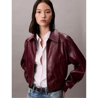 Calvin Klein Jeans Women's  Cropped Faux Leather Jacket