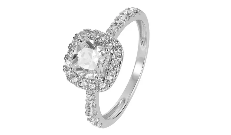 Revere 9ct White Gold Cushion Cut Cubic Zirconia Halo Ring