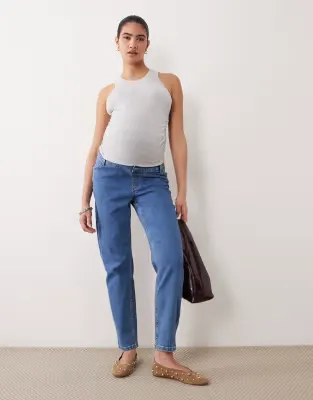ASOS DESIGN Maternity slim fit mom jeans in clean mid blue