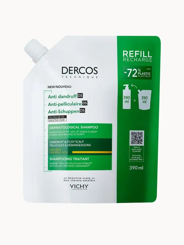 Vichy Dercos Anti-Dandruff Dermatological Shampoo for Dry Hair Refill 390ml