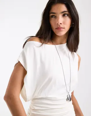slouch relaxed neck ruched waist tank top in white