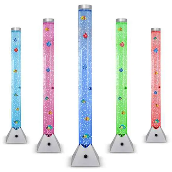 LED Colour Changing Novelty Sensory Tower Fish Bubble Lamp - 90cm - Silver