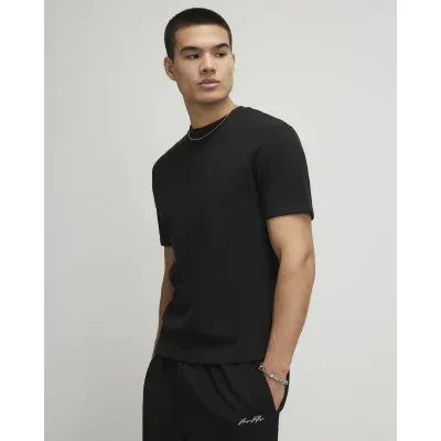 Black Slim Fit Cotton Textured T-Shirt