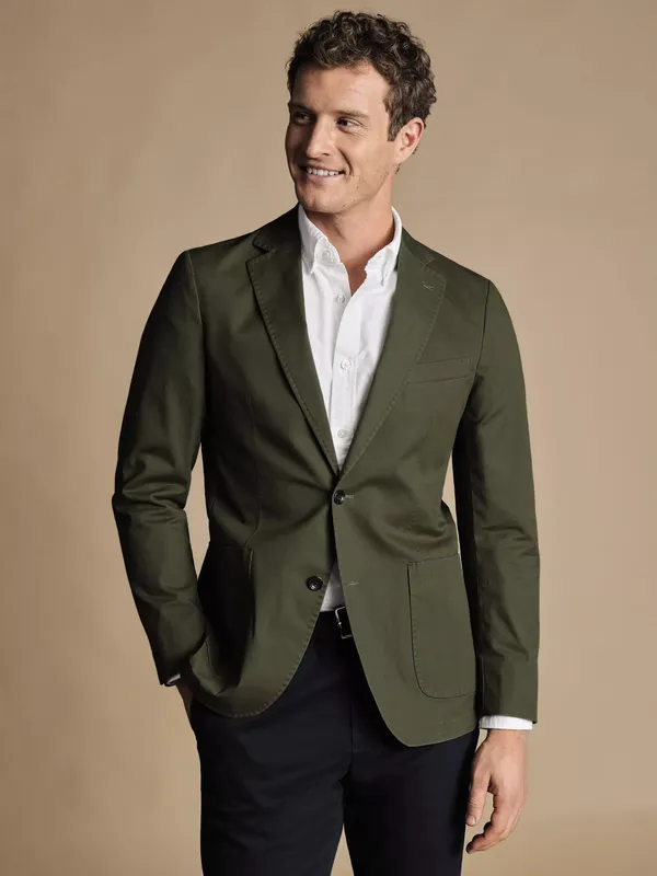 Charles Tyrwhitt Slim Fit Cotton Blend Stretch Blazer, Olive