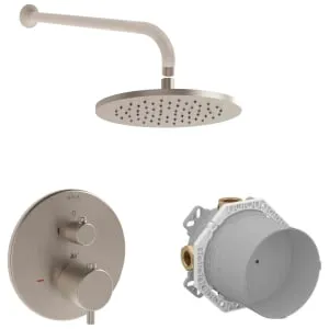 VitrA Origin 1 Outlet Built-In Round Mixer Shower Includes Shower Valve, Concealed Valve, Shower Head & Arm - Brushed Nickel