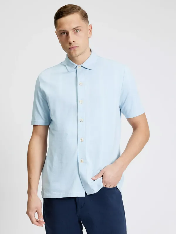 Ben Sherman Vertical Textured Pique Short Sleeve Shirt, Powder Blue