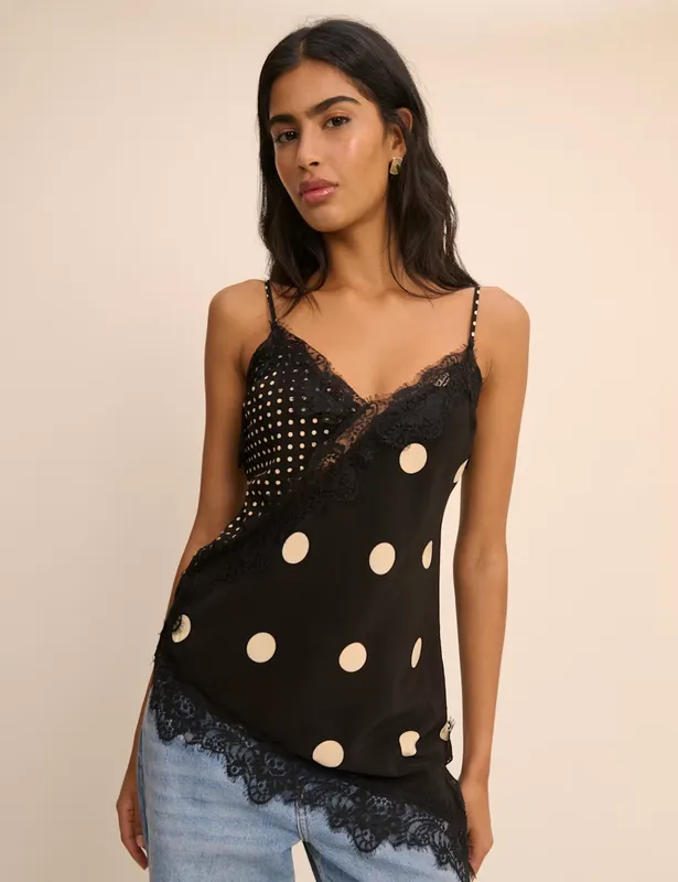 Nobody's Child Polka Dot Lace Trim Cami Top