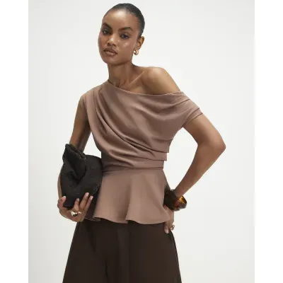 Brown Drape Peplum Top