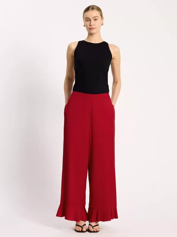 Albaray Ruffle Hem Trousers containing LENZING™ ECOVERO™ Viscose, Red