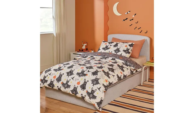 Argos Home Kids Halloween Bats Grey Bedding Set