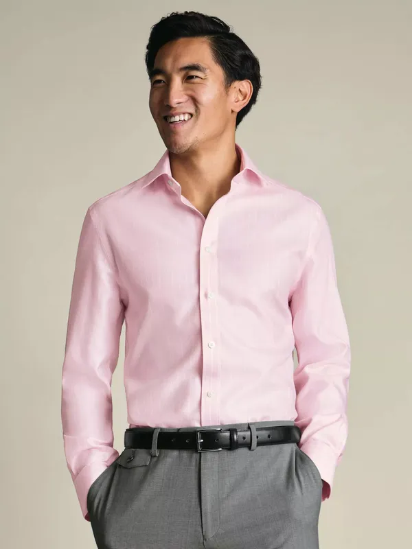 Charles Tyrwhitt Non Iron Herringbone Twill Cotton Slim Fit Shirt, Light Pink Stripe