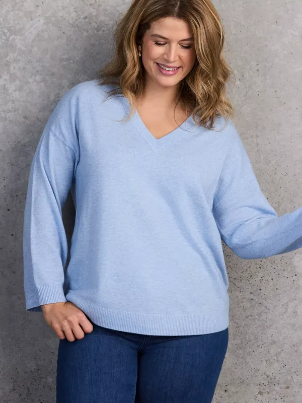 Live Unlimited Curve V-Neck Wool Blend Jumper, Blue