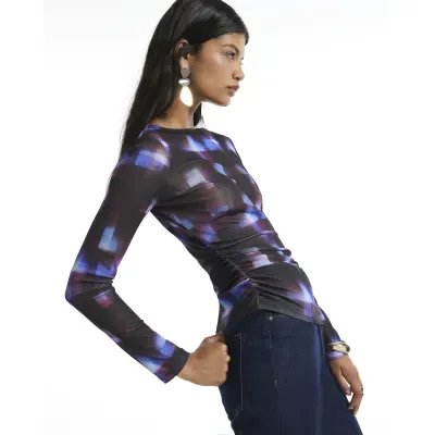 Blue Check Asymmetric Hem Top