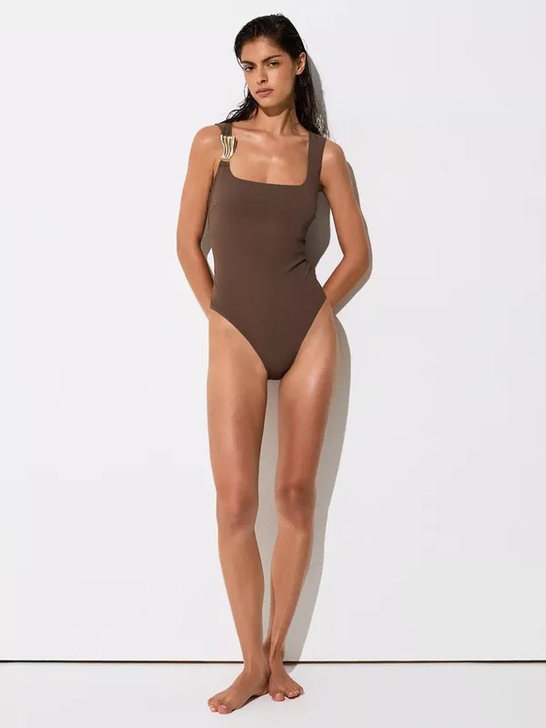 Reiss Amelie Trim Detail Swimsuit, Mocha Brown