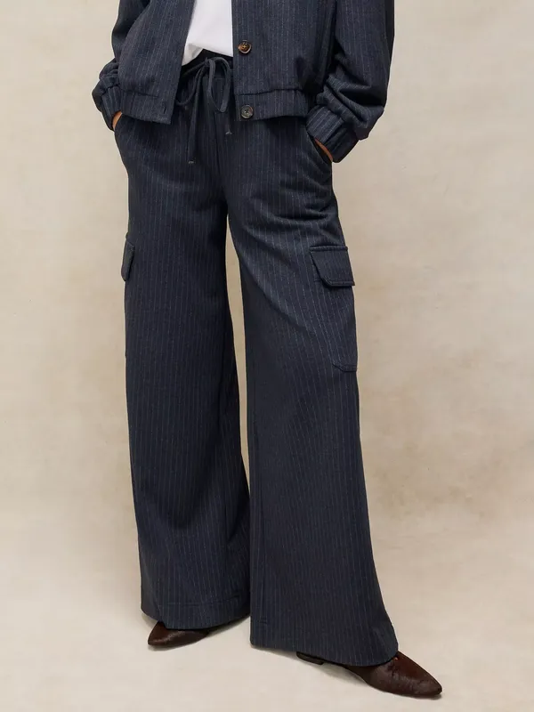 White Stuff Tegan Striped Wide Leg Trousers, Navy/Multi