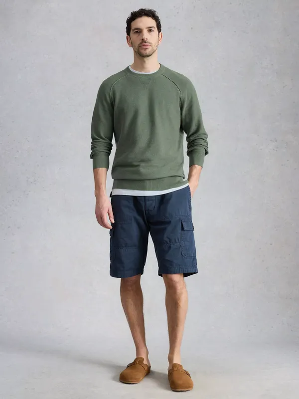 White Stuff Attadale Cotton-Linen Crew Neck Jumper, Green
