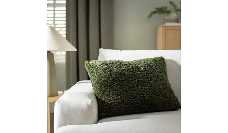 Habitat Shearling Cushion - Moss Green - 55x40cm
