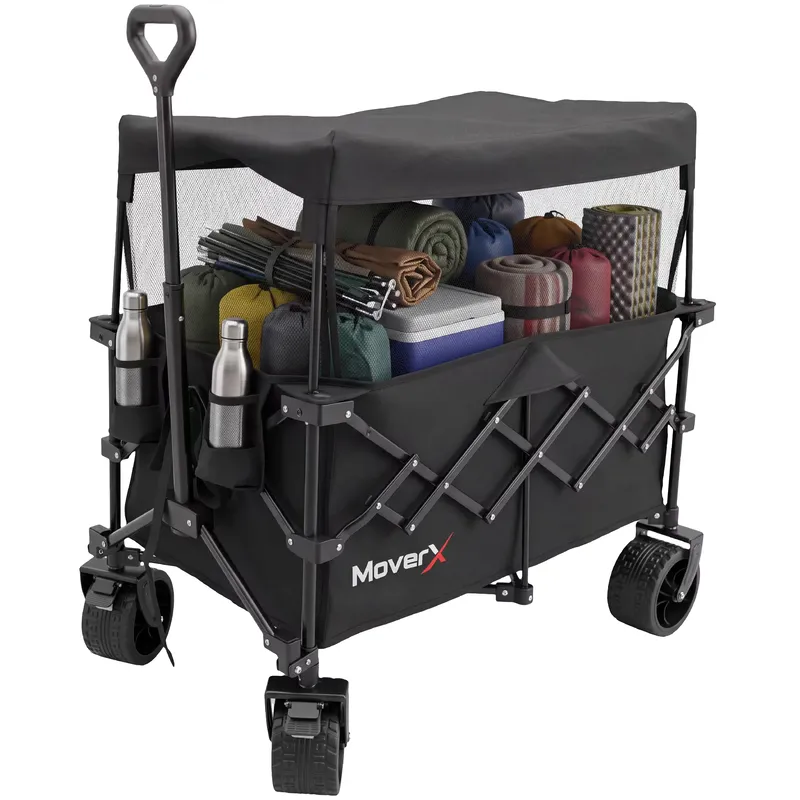 MOVERX Folding Festival Trolley Built-In Canopy All-Terrain Outdoor Wagon