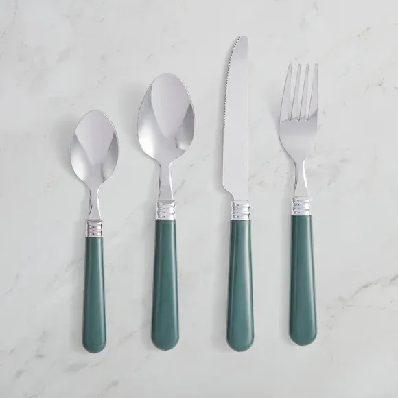 16 Piece Dark Green Cutlery Set