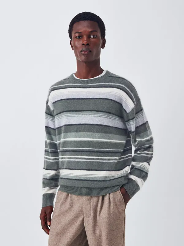 John Lewis Crew Neck Stripe Merino Wool Cashmere Blend Jumper