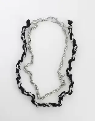 2 row faux leather wrapped jeans chain in silver