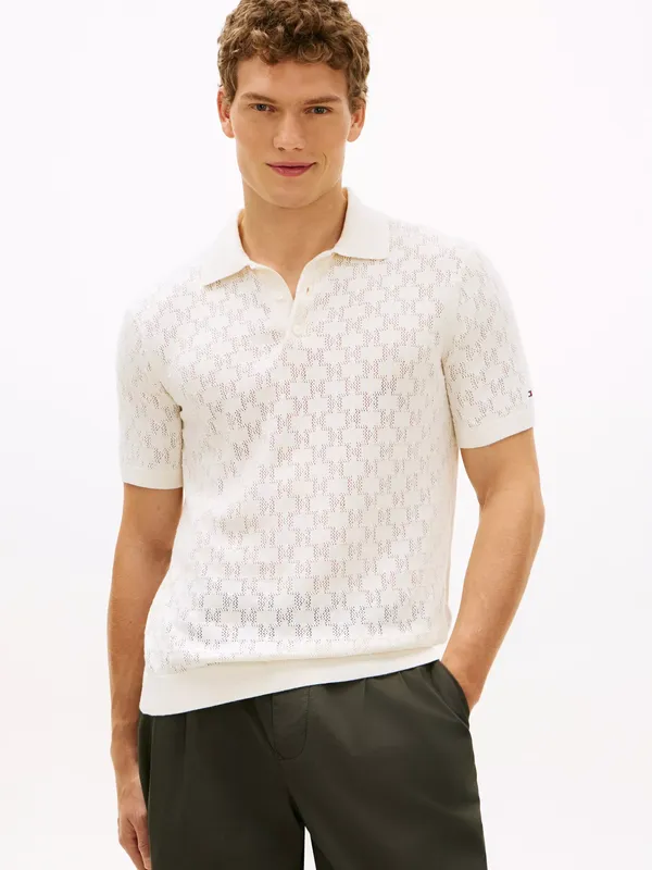 Tommy Hilfiger Regular Fit Pointelle Knit Polo Shirt, Beige