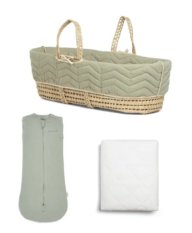 Mamas & Papas Newborn Swaddle and Moses Basket Bundle (3 Pieces) - Sage