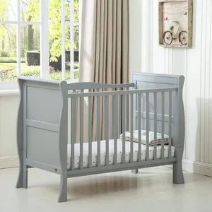Savannah Sleigh Wooden Baby Cot Bed with Mattress - Grey