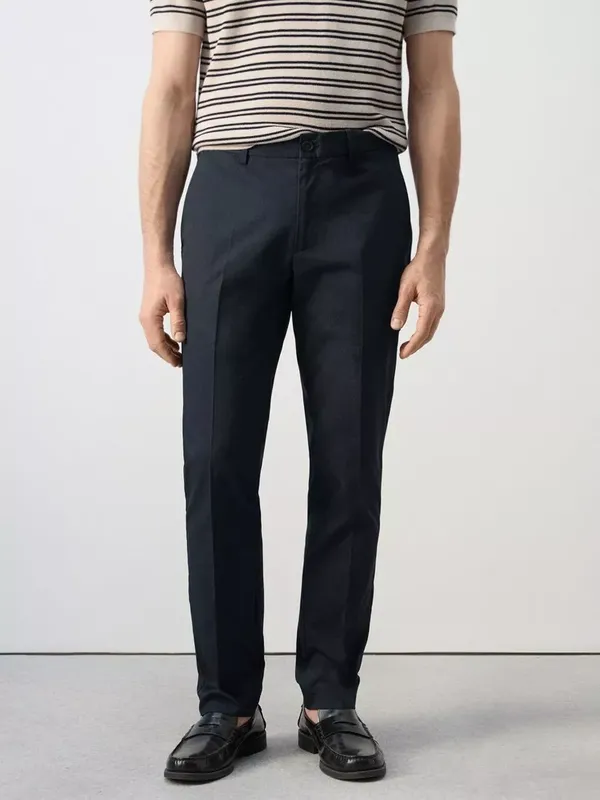 Mango Slim Fit Trousers, Navy