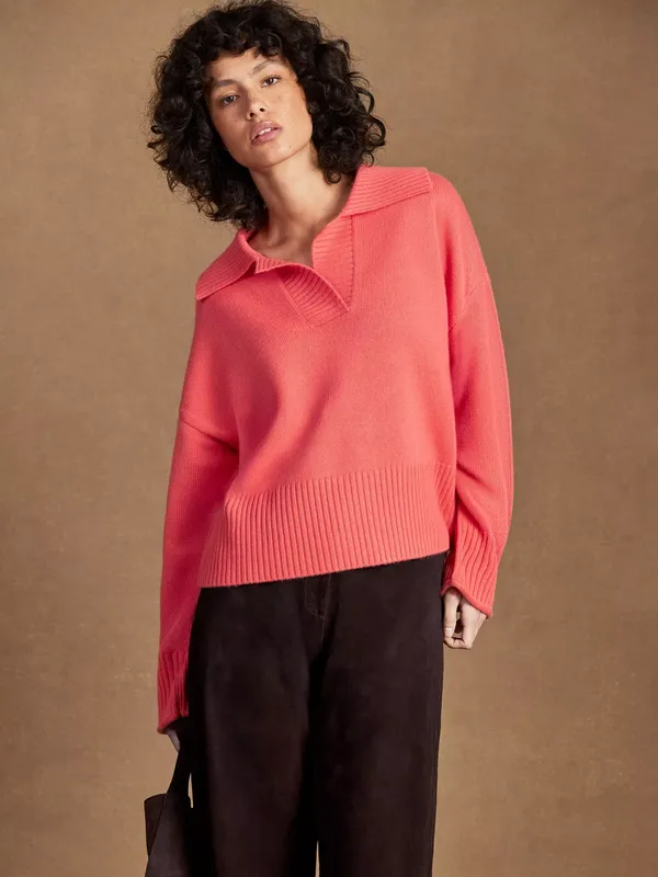 Ro&Zo Collared Wool Blend Jumper, Pink