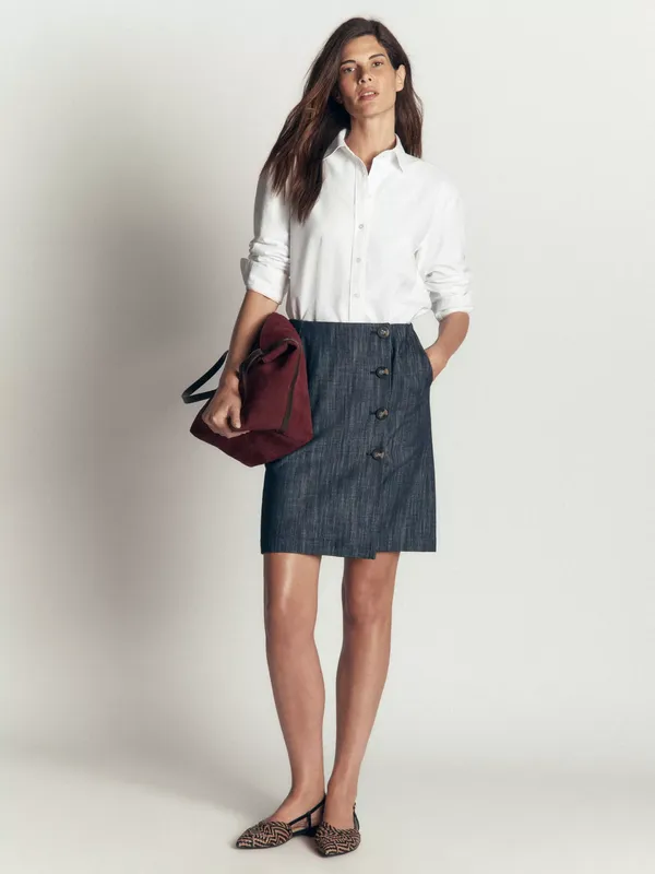 Boden Evelyn Cotton Twill Button Skirt, Indigo Twill