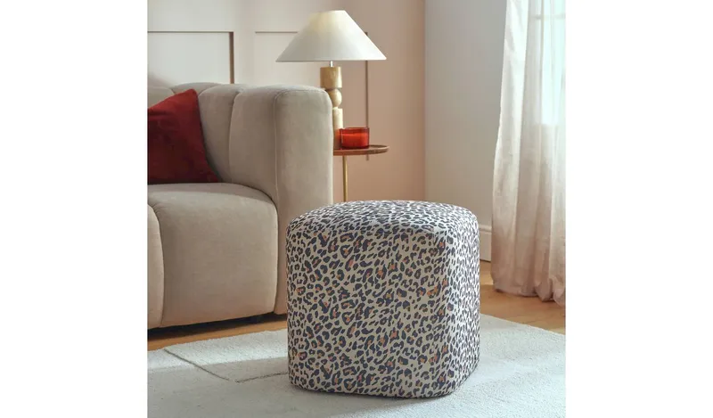 Argos Home Louise Fabric Pouffe - Leopard Print