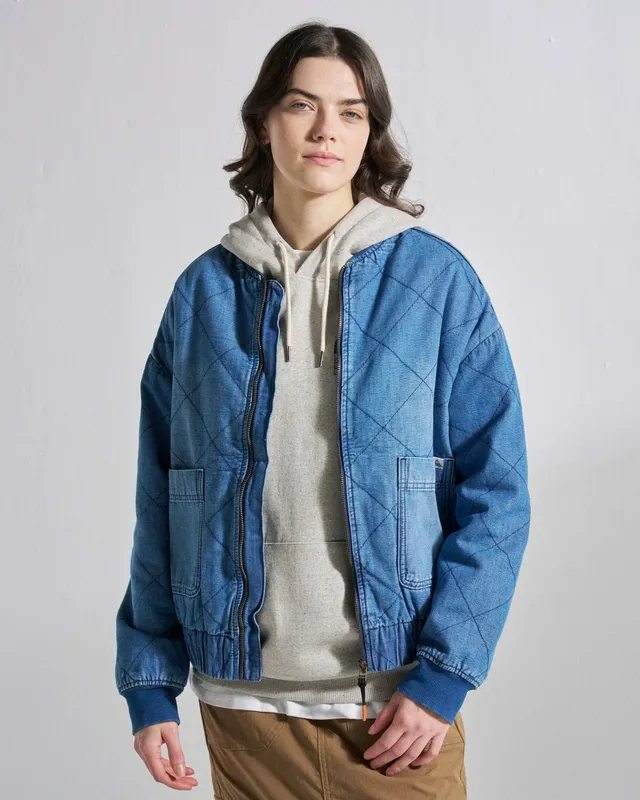 Passenger Clothing Lucia Sherpa Lined Denim Bomber Jacket - Denim Blue