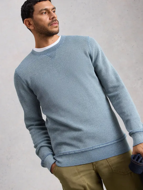 White Stuff Attadale Cotton Crew Neck Jumper, Blue