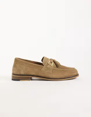 loafers in taupe suede with gold hardware