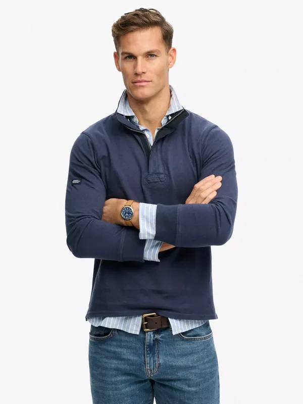 Superdry Pure Cotton Classics Jersey Half Zip Jumper, Lauren Navy