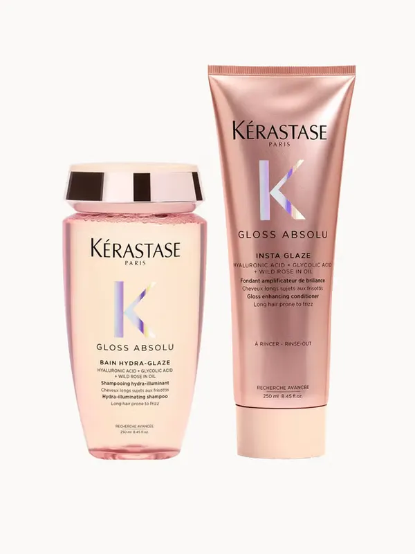 Kérastase Gloss Absolu Shampoo and Conditioner Duo, with Glycolic Acid, Hyaluronic Acid and Wild Rose