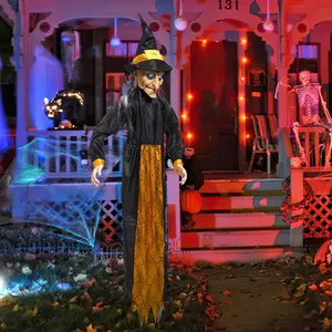 Halloween Sound Control Glowing Hanging Witch - Yellow+Black