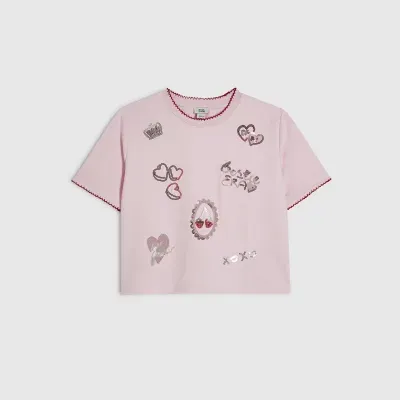 Girls Pink Icon Embellished T-Shirt