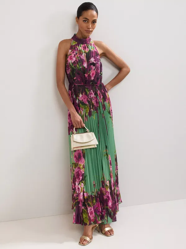 Phase Eight Petite Dahlia Halterneck Maxi Dress, Multi