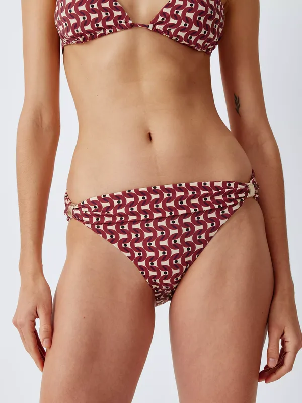 John Lewis Monterey Geo Print Slim Fold Over Bikini Bottoms, Neutral