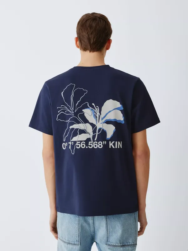Kin Embroidered Flower Cotton T-Shirt, Dark Sapphire
