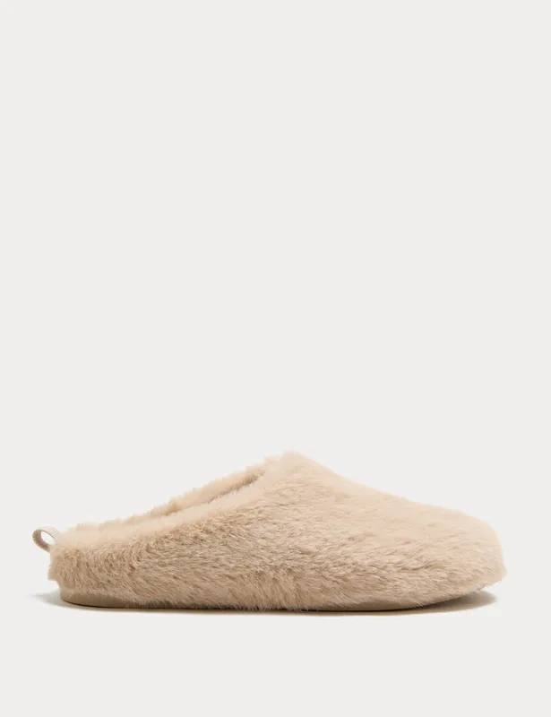 M&S Faux Fur Back Tab Mule Slippers