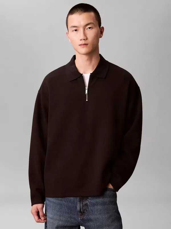 Calvin Klein Cotton Blend Crinkle Crepe Quarter-Zip Sweatshirt, Black