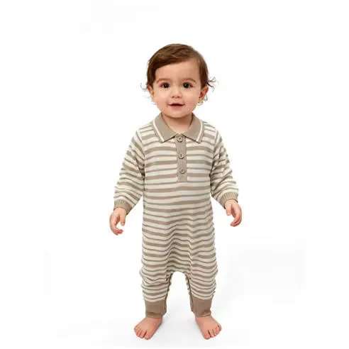 Pretty Green Kids Striped Cotton Long Sleeve Romper