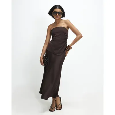 Brown Bandeau Hybrid Maxi Dress