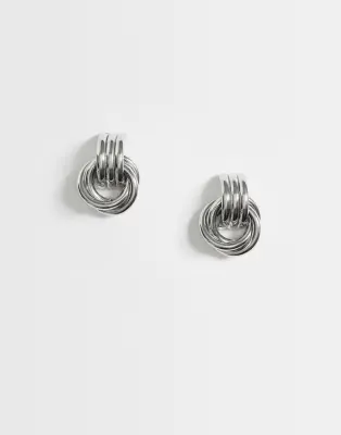 stud door-knocker earrings in silver tone