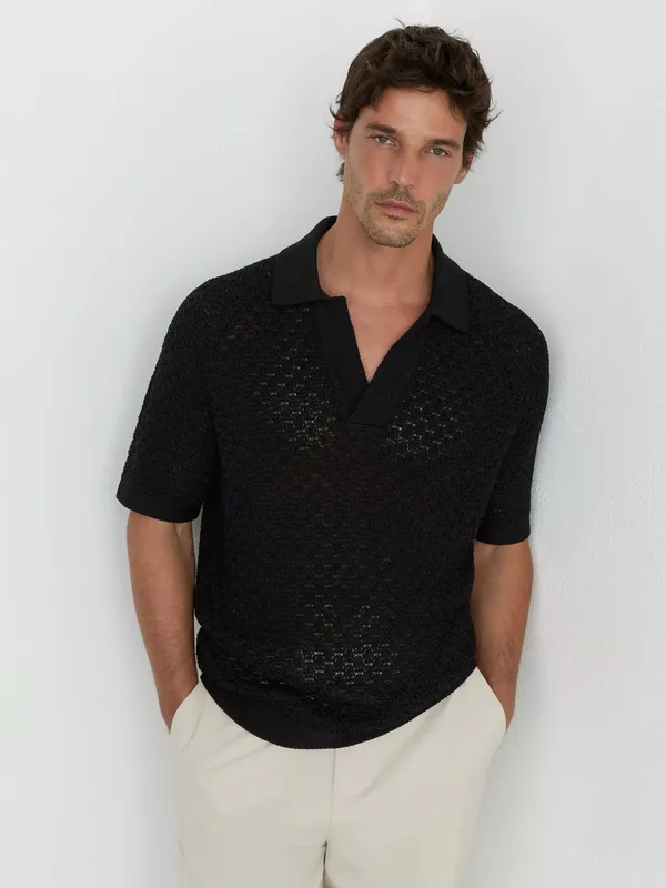 Reiss Raffarty Cotton Rich Polo Shirt, Black